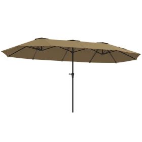 Outsunny 13 ft. Extra Large Patio Umbrella with Easy Crank Handle, Vents for Outdoor, Patio, UPF30+, Coffee
