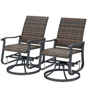 Outsunny Wicker Rattan Swivel Patio Glider Chair Set of 2, Outdoor Glider Chair with Steel Frame, High Back, Brown
