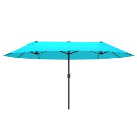 Outsunny Patio Umbrella 15ft Double-Sided Outdoor Market Extra Large Umbrella with Crank Handle for Backyard, Blue