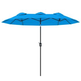 Outsunny Double-sided Patio Umbrella, 9.5' Outdoor Umbrella with Push Button Tilt and Crank, 3 Air Vents and 12 Ribs, Cyan Blue