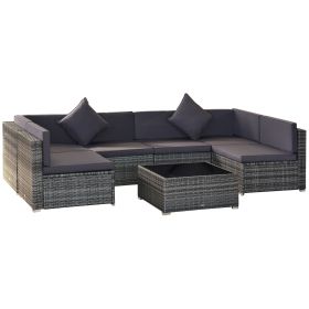Outsunny 7-Piece Outdoor Wicker Patio Furniture Set with Gray Cushions