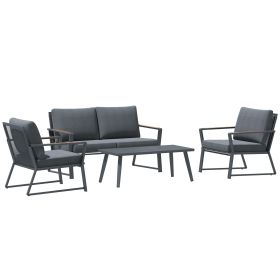 Outsunny Aluminum Patio Furniture Set, 4-Piece, Dark Grey, Loveseat, Armchairs, Coffee Table