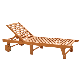 Outsunny Teak Wooden Outdoor Folding Chaise Lounge Chair with Wheels Recliner for Patio Comfort