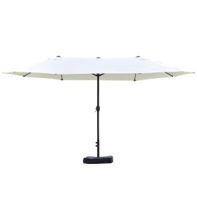 Outsunny 15ft Patio Umbrella with Base, Rectangular, Double-Canopy, UV-Blocking, Easy Crank, Beige