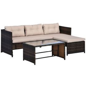 Outsunny 3PC Wicker Patio Furniture Set Rattan Conversation Sectional Sofa with Cushioned Lounge Chaise for Garden