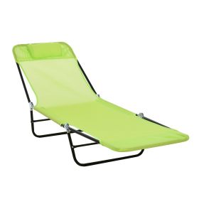 Outsunny Folding Chaise Lounge, 5-Level Adjustable Chaise, with Headrest and Breathable Mesh seat, for Beach Patio or Deck, Green