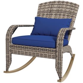 Outsunny Adirondack Rocking Chair Outdoor Wicker High Back Seat Cushion Pillow Porch Balcony Dark Blue