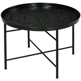 HOMCOM Cafe Table for Living Room, 24" Round Center Table with Hammered Tray Top and Metal Frame for Bedroom, Black