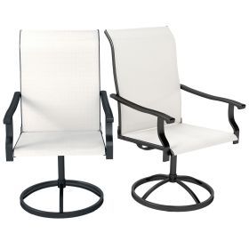 Outsunny Patio Swivel Chairs Set of 2, High Back Patio Dining Chairs with All-Weather Mesh for Backyard, Lawn, Garden, Cream