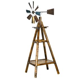 Outsunny Windmill Weather Vane Wind Vane with Bottom Shelf, Steel Windmill Head, Stained Wood