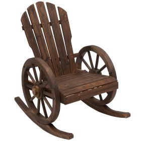 Outsunny Adirondack Rocking Chair, Outdoor Rocker All-Weather Patio Seat with Slatted Design & Oversize Back for Porch, Poolside & Garden, Brown