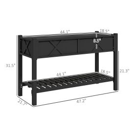 Raised Garden Bed, 47 X 22 X 31.5 In. Elevated Wood Planter Box With Storage Shelf, Drainage Holes, And Liner, Black (Color: Black)