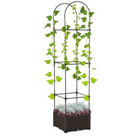 Elevated Garden Bed With Trellis Outdoor Planter Box Self-Watering With Drainage Brown (Color: Brown)